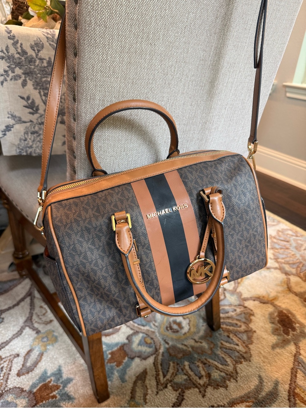Michael Kors Brown & Black Signature Stripe Bag